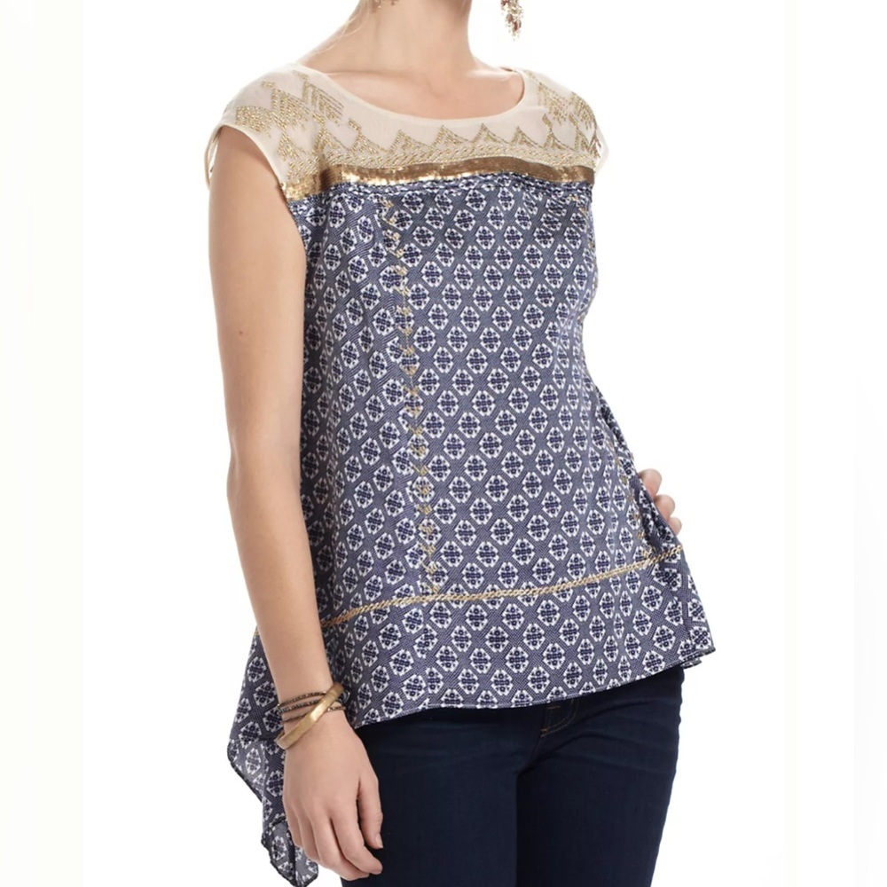 Anthropologie Floreat Gold Stream‎ Blouse EUC Size XS